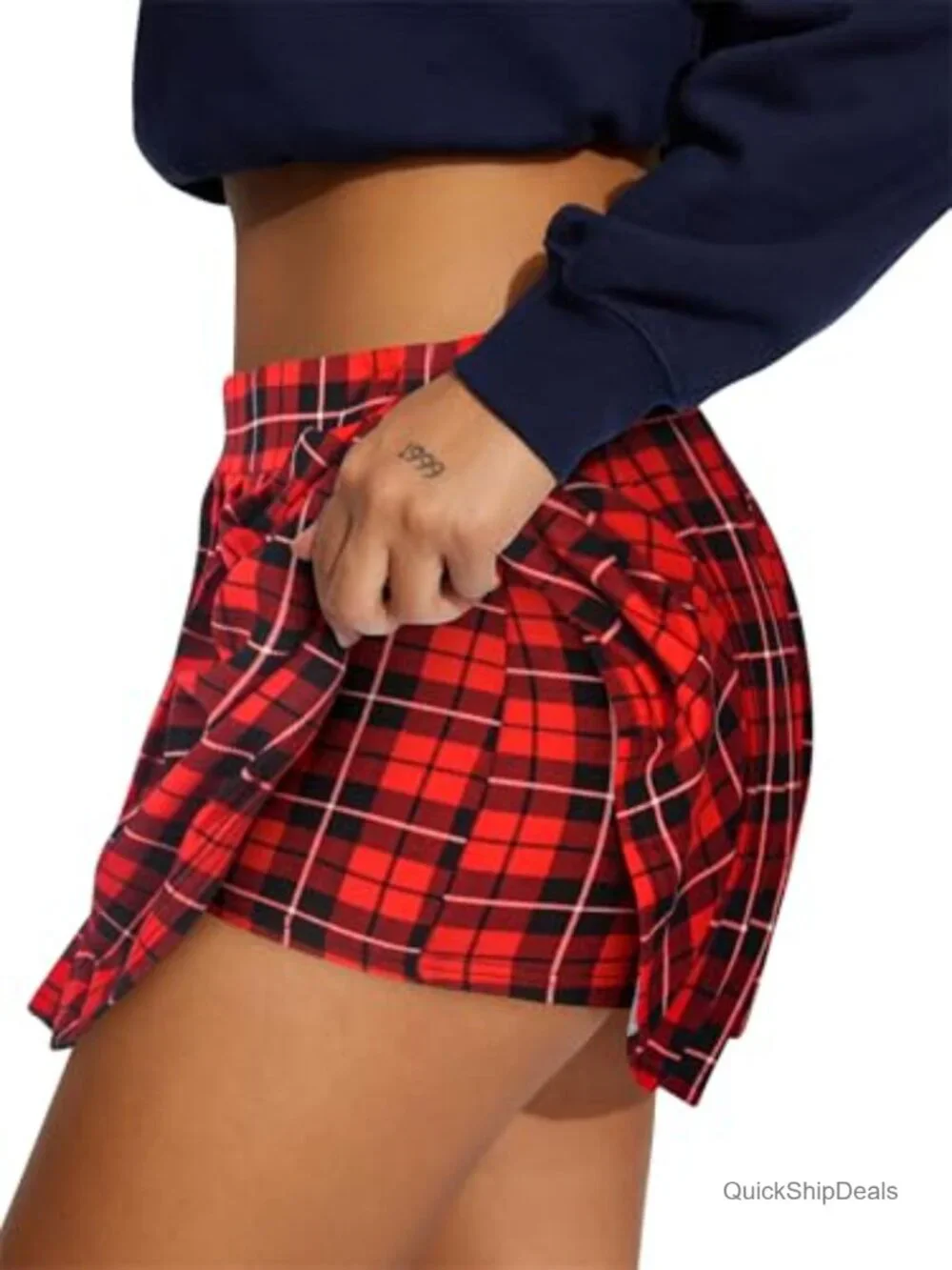 Women Pleated Mini Skort High Waist Stretch Skirt with Shorts